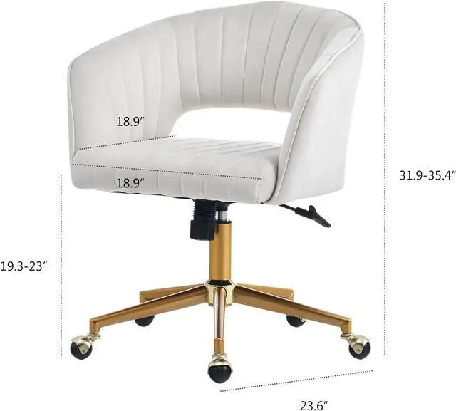 Alt view image 2 of 7 - Velvet Home Office Chair, Modern Swivel Desk Chair with Gold Base, Round Solid Wheel, Adjustable Vanity Chair for Study, Living Room, Bedroom (Beige)