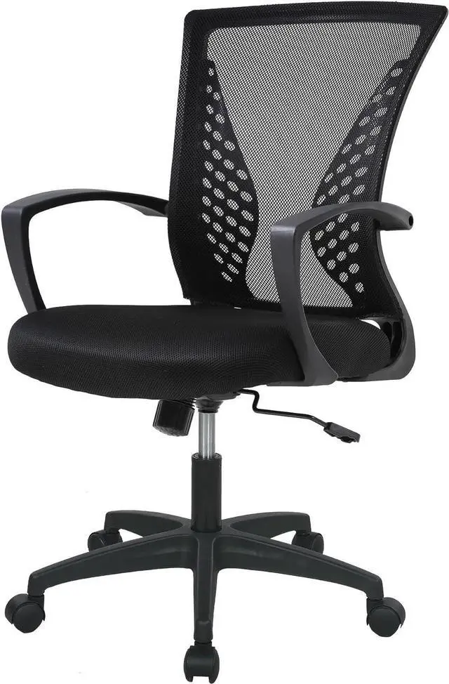 Main image of Home Office Chair Mid Back PC Swivel Lumbar Support Adjustable Desk Task Computer Ergonomic Comfortable Mesh Chair with Armrest (Black)