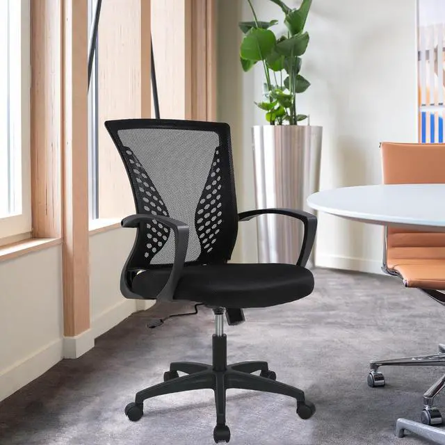 Alt view image 2 of 7 - Home Office Chair Mid Back PC Swivel Lumbar Support Adjustable Desk Task Computer Ergonomic Comfortable Mesh Chair with Armrest (Black)