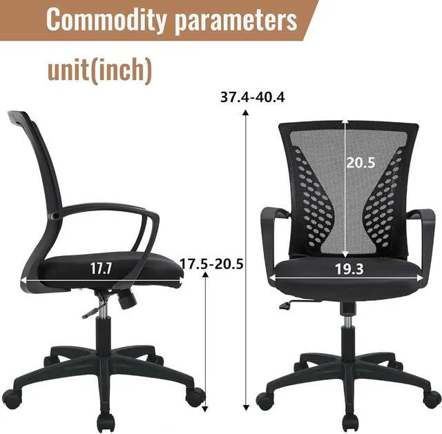 Alt view image 3 of 7 - Home Office Chair Mid Back PC Swivel Lumbar Support Adjustable Desk Task Computer Ergonomic Comfortable Mesh Chair with Armrest (Black)