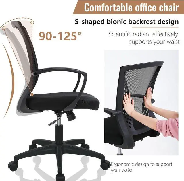 Alt view image 4 of 7 - Home Office Chair Mid Back PC Swivel Lumbar Support Adjustable Desk Task Computer Ergonomic Comfortable Mesh Chair with Armrest (Black)