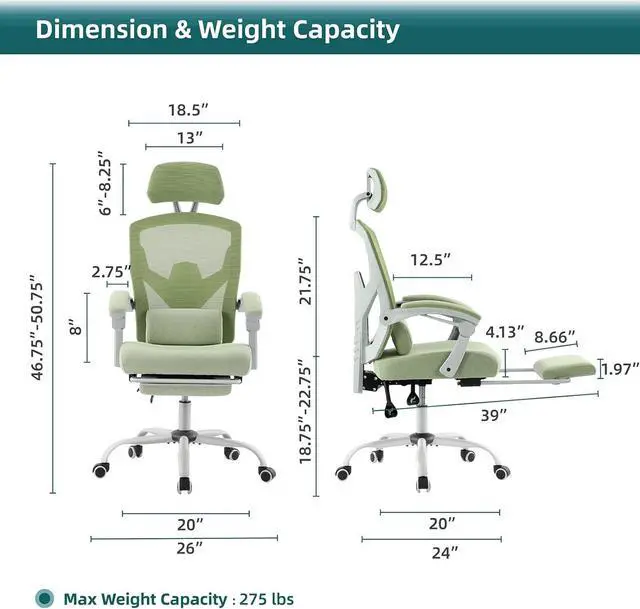 Alt view image 2 of 7 - Ergonomic Office Chair- Home Office Desk Chairs with Foot Rest, Adjustable High Back Computer Drafting Chair with Wheels