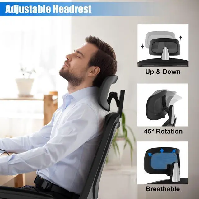 Alt view image 6 of 7 - Mesh Office Chair Ergonomic High Back Desk Chair with Lumbar Support, Flip-Up Arms, Adjustable Headrest, Tilt Function Swivel Task Chair for Home Office Black