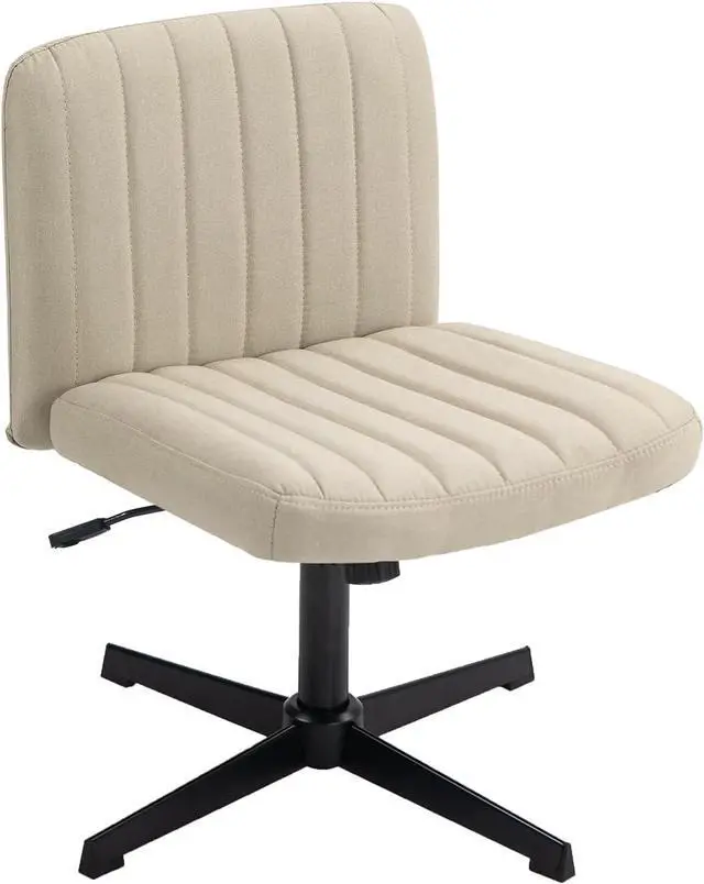 Main image of Office Chair Fabric Padded Seat Armless Desk Chair Swivel Computer Task Chair Mid-Back No Wheels Accent Chair (Beige)