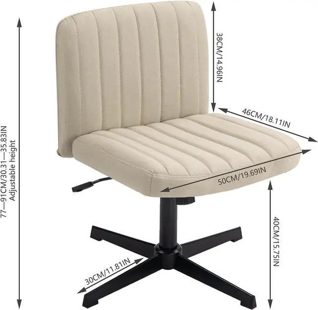 Alt view image 3 of 7 - Office Chair Fabric Padded Seat Armless Desk Chair Swivel Computer Task Chair Mid-Back No Wheels Accent Chair (Beige)