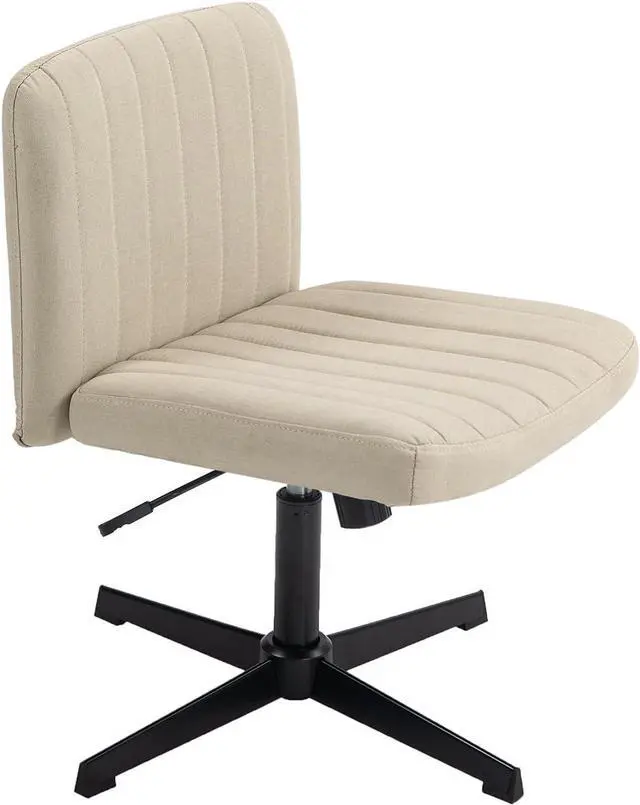 Alt view image 7 of 7 - Office Chair Fabric Padded Seat Armless Desk Chair Swivel Computer Task Chair Mid-Back No Wheels Accent Chair (Beige)