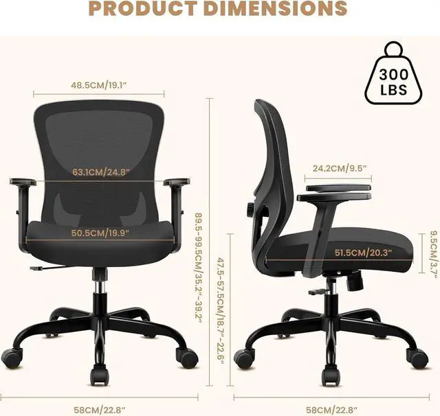Alt view image 2 of 7 - Office Chair Ergonomic Desk Chair with Adjustable Lumbar Support, Swivel Comfy Computer Chair Heavy Duty Executive Chair for Home Office