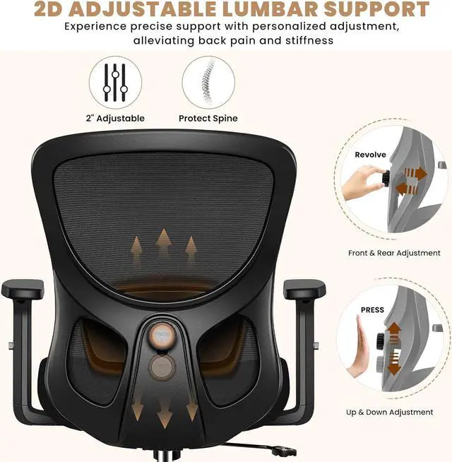Alt view image 3 of 7 - Office Chair Ergonomic Desk Chair with Adjustable Lumbar Support, Swivel Comfy Computer Chair Heavy Duty Executive Chair for Home Office