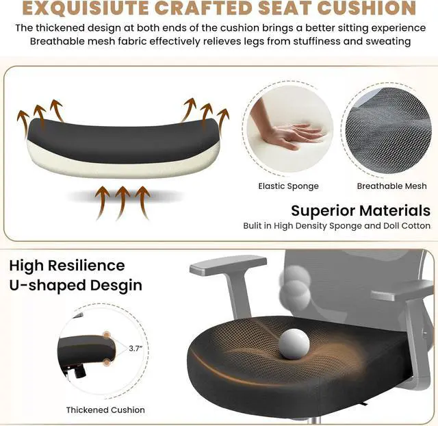 Alt view image 4 of 7 - Office Chair Ergonomic Desk Chair with Adjustable Lumbar Support, Swivel Comfy Computer Chair Heavy Duty Executive Chair for Home Office