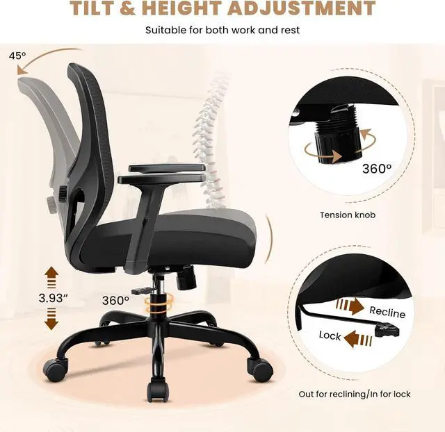 Alt view image 7 of 7 - Office Chair Ergonomic Desk Chair with Adjustable Lumbar Support, Swivel Comfy Computer Chair Heavy Duty Executive Chair for Home Office