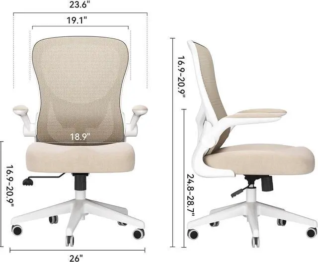 Alt view image 2 of 7 - Hbada Office Chair Ergonomic Desk Chair, Office Desk Chairs with PU Silent Wheels, Breathable Mesh Computer Chair with Adjustable Lumbar Support, Flip-up Armrests, Tilt Function, Grey