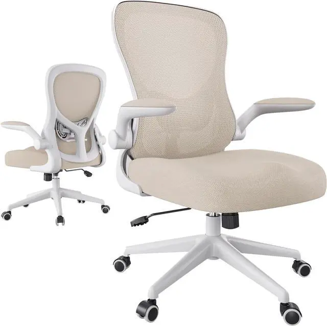 Alt view image 3 of 7 - Hbada Office Chair Ergonomic Desk Chair, Office Desk Chairs with PU Silent Wheels, Breathable Mesh Computer Chair with Adjustable Lumbar Support, Flip-up Armrests, Tilt Function, Grey