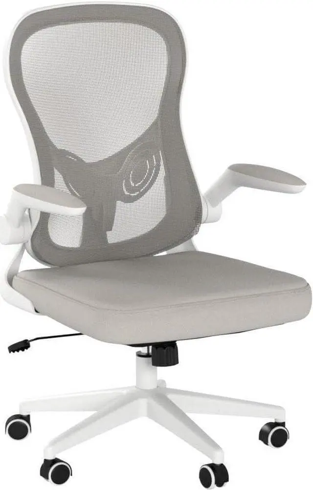 Alt view image 6 of 7 - Hbada Office Chair Ergonomic Desk Chair, Office Desk Chairs with PU Silent Wheels, Breathable Mesh Computer Chair with Adjustable Lumbar Support, Flip-up Armrests, Tilt Function, Grey