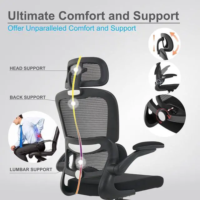 Alt view image 7 of 7 - Office Chair Ergonomic Desk Chair, 330 LBS Home Mesh Office Desk Chairs with Wheels, Comfortable Gaming Chair, High Back Office Chair for Long Hours, Office Chair for Study and Work (Black)
