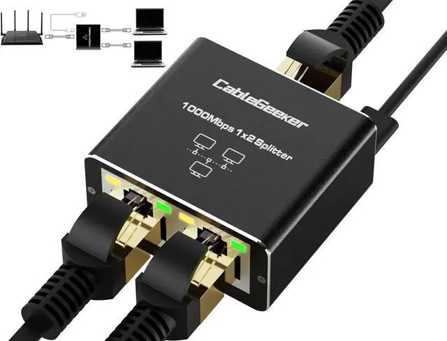 Main image of CableGeeker Ethernet Splitter 1 to 2 High Speed 1000Mbps, Gigabit RJ45 Internet Splitter with USB Power Cable, Network LAN Adapter for Cat 5/6/7/8 Cable [2 Devices Simultaneous Networking]