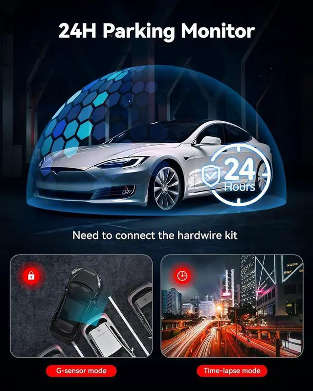 Alt view image 6 of 7 - Dash Cam Front Rear, 4K/2.5K Full HD Dash Camera for Cars, Free 32GB Card, Built-in Wi-Fi GPS, 3.16 IPS Screen, Night Vision, 170°Wide Angle, WDR, 24H Parking Mode
