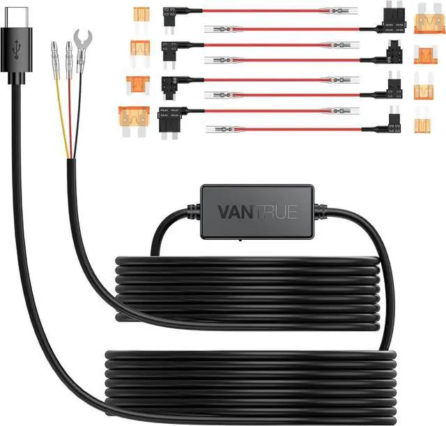 Main image of Vantrue 11.5ft Type C USB 12V 24V to 5V Dash Cam Hardwire Kit with Add a Circuit Fuses, Low Voltage Protection for N4, N4 Pro, N5,N2 Pro(2023),E1,E1 Lite,E2,E3,S1 Pro,S2-2CH, S2-3CH, N2S, N1 Pro(2023)