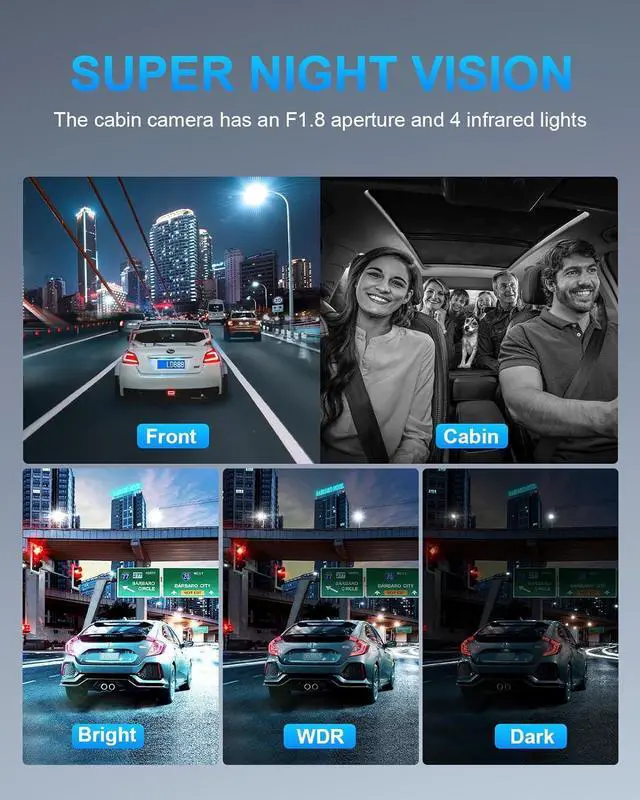 Alt view image 4 of 7 - 360 Degree View 4 Channel Dash Cam Front and Rear Inside Left Right, Dash Camera for Cars, Built-in GPS WiFi Night Vision, 24/7 Recording Parking Mode Monitor, Free 128G Card