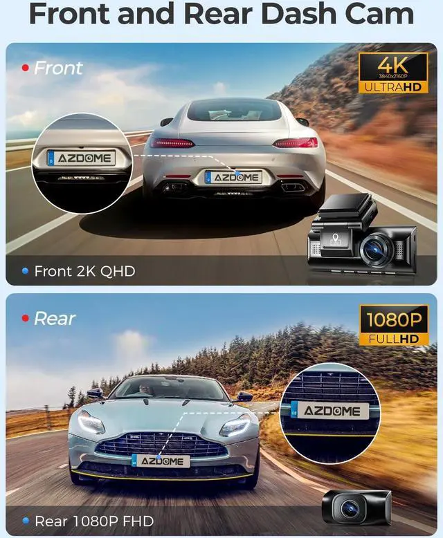 Alt view image 3 of 7 - M550 4K WiFi 3 Channel On Dash Cam, Dual Front and Rear for Car 4K+1080P Free 64GB Card, Built-in GPS 24H Parking Mode IR Night Vision WDR 3.19" IPS, Max up Support to 256GB, Easy to Install