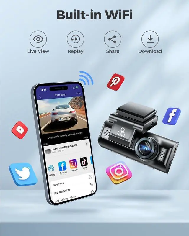 Alt view image 4 of 7 - M550 4K WiFi 3 Channel On Dash Cam, Dual Front and Rear for Car 4K+1080P Free 64GB Card, Built-in GPS 24H Parking Mode IR Night Vision WDR 3.19" IPS, Max up Support to 256GB, Easy to Install