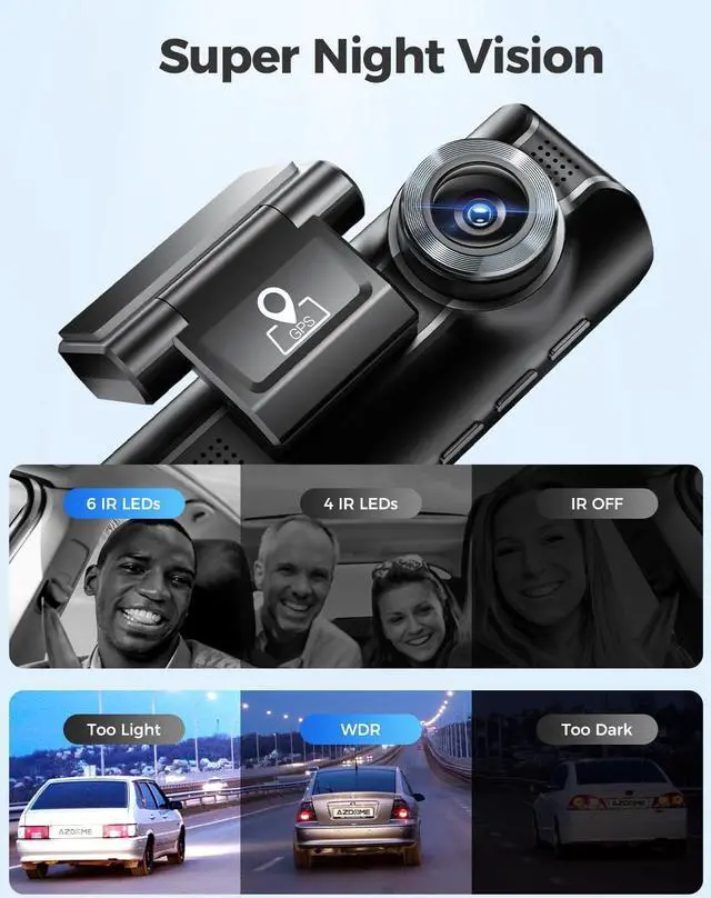 Alt view image 7 of 7 - M550 4K WiFi 3 Channel On Dash Cam, Dual Front and Rear for Car 4K+1080P Free 64GB Card, Built-in GPS 24H Parking Mode IR Night Vision WDR 3.19" IPS, Max up Support to 256GB, Easy to Install