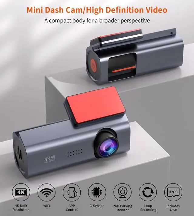 Alt view image 2 of 7 - Dash Cam 4K Front Dash Camera for Cars 2160P WiFi Dashcam with APP 24 Hours Parking Mode WDR Free 32G Card G-Sensor Loop Recording Night Vision