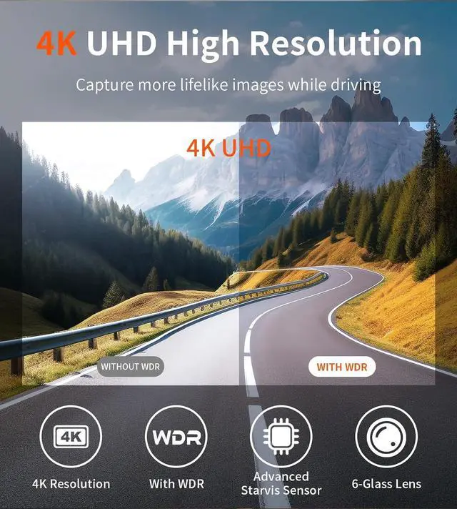Alt view image 3 of 7 - Dash Cam 4K Front Dash Camera for Cars 2160P WiFi Dashcam with APP 24 Hours Parking Mode WDR Free 32G Card G-Sensor Loop Recording Night Vision
