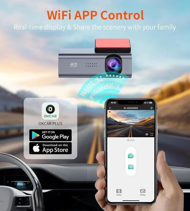 Alt view image 4 of 7 - Dash Cam 4K Front Dash Camera for Cars 2160P WiFi Dashcam with APP 24 Hours Parking Mode WDR Free 32G Card G-Sensor Loop Recording Night Vision