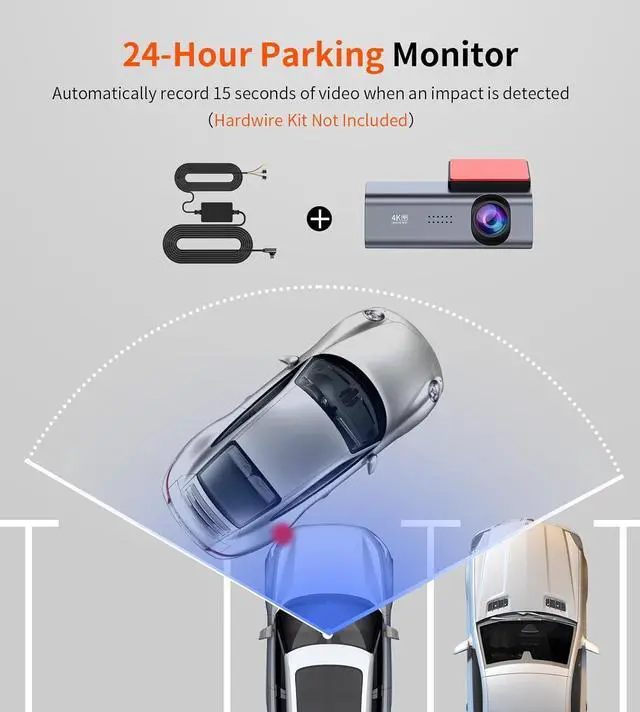 Alt view image 5 of 7 - Dash Cam 4K Front Dash Camera for Cars 2160P WiFi Dashcam with APP 24 Hours Parking Mode WDR Free 32G Card G-Sensor Loop Recording Night Vision
