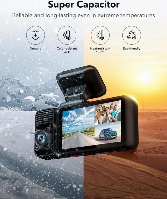 Alt view image 7 of 7 - 4K 3 Channel Dash Cam 5G WiFi Built-in GPS, Free 64GB Card, 2160P+1080P+1080P Front and Rear Inside Loop Recording, Triple Car Camera with 3 Inch Screen, IR Night Vision, WDR, Parking Mode