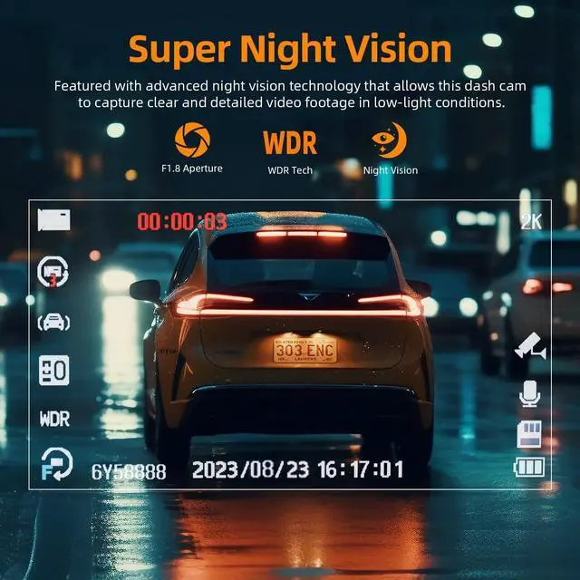 Alt view image 3 of 7 - Dash Cam Front 2K with Free 64 GB SD Card 1440P Quad HD Dash Camera for Cars 3'' IPS Screen Dashboard Driving Recorder with Superb Night Vision,170° Wide Angle,G-Sensor,WDR,Loop Record,Park Mode,USB C