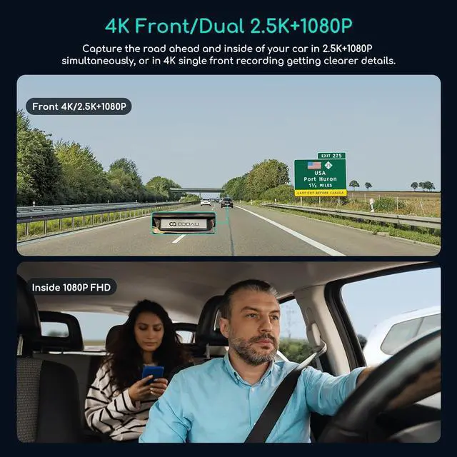 Alt view image 2 of 7 - D30S 4K Dash Cam with GPS Wi-Fi, Front and Inside Dual 2.5K 1080P, Uber Car Camera with Infrared Night Vision, Supercapacitor, 4 IR LEDs, G-Sensor, Parking Mode, Loop Recording