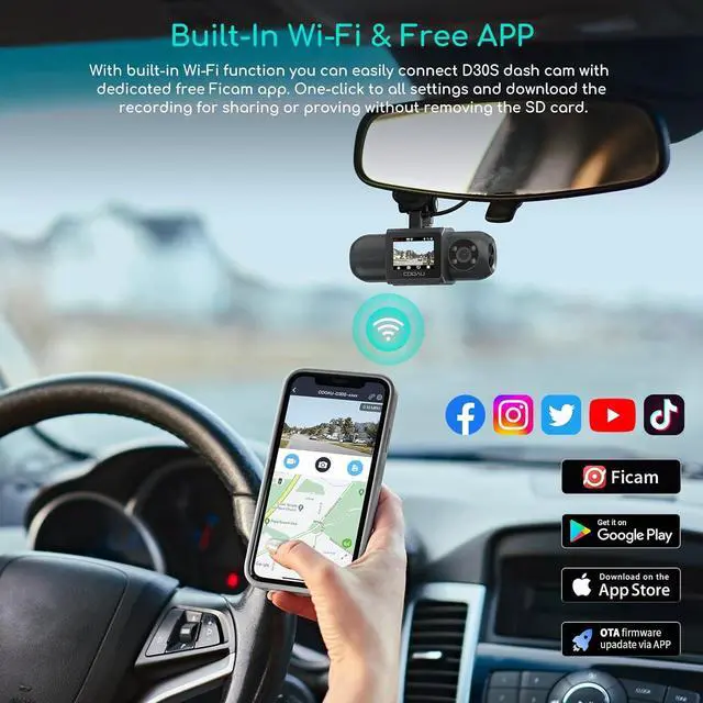 Alt view image 5 of 7 - D30S 4K Dash Cam with GPS Wi-Fi, Front and Inside Dual 2.5K 1080P, Uber Car Camera with Infrared Night Vision, Supercapacitor, 4 IR LEDs, G-Sensor, Parking Mode, Loop Recording
