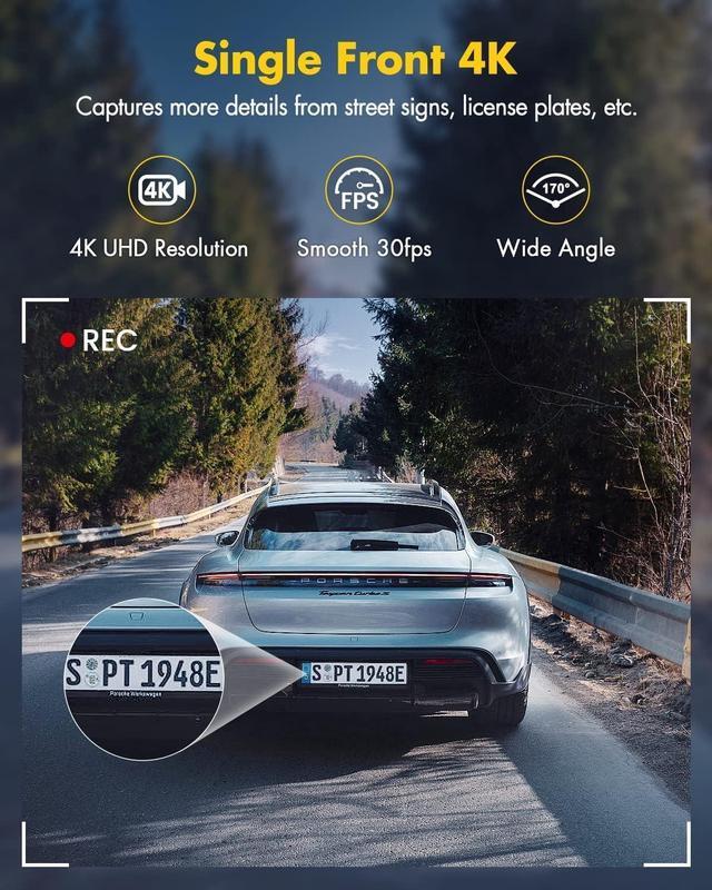 Alt view image 7 of 7 - GKU Dash Cam Front and Rear Camera  4K+1080P Dual Dash Camera for Cars with 64GB SD Card, 5GHz WiFi & App Control, Night Vision, Parking Mode, G-Sensor, Loop Recording, WDR, 170° Wide Angle