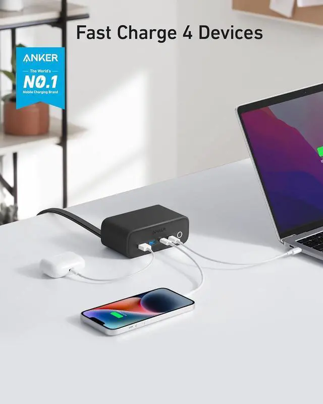 Alt view image 3 of 6 - Charging Station, 7-in-1 USB C Power Strip for iphone13/14, 5ft Extension Cord with 3AC,2USB A,2USB C,Max 65W Power Delivery Desktop Accessory for MacBook Pro, Home, Office (Phantom Black)