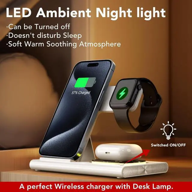 Alt view image 3 of 7 - 3 in 1 Foldable Charging Station for Apple Products,Fast Wireless Charger Travel Dock Adapter&Light for iPhone 16/15/14/13/12/11/X/XS,for iWatch 10/9/8/7/Ultra2/Ultra/SE,for AirPods 4/3/2/Pro/2(White)