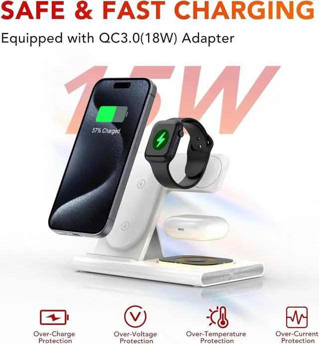 Alt view image 5 of 7 - 3 in 1 Foldable Charging Station for Apple Products,Fast Wireless Charger Travel Dock Adapter&Light for iPhone 16/15/14/13/12/11/X/XS,for iWatch 10/9/8/7/Ultra2/Ultra/SE,for AirPods 4/3/2/Pro/2(White)