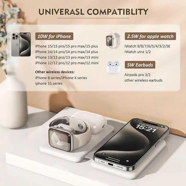 Alt view image 2 of 7 - Magnetic Wireless Charger for iPhone: 3 in 1 Travel Charging Station for Apple Devices for iPhone 15 14 13 12 Pro Max Plus - Foldable Charging Pad for Apple Watch Series & Airpods 3 2 Pro