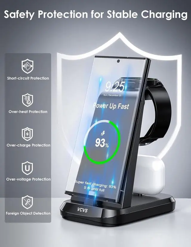 Alt view image 5 of 7 - 36W USB C Super Fast Charging Station for Samsung Phones Watches Earbuds, VCVS 3 in 1 Wireless Charger for Samsung Galaxy Watch 6/5/4/3, Galaxy S23/S22/21/20/10,Note20/10,Z Fold/Flip 5/4, USB-C Buds