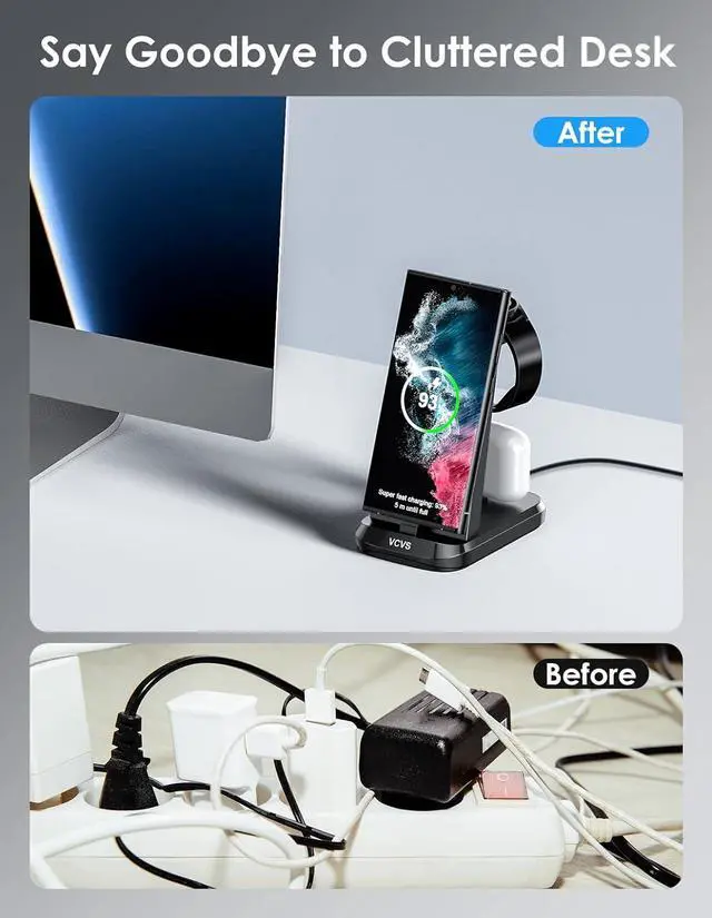 Alt view image 6 of 7 - 36W USB C Super Fast Charging Station for Samsung Phones Watches Earbuds, VCVS 3 in 1 Wireless Charger for Samsung Galaxy Watch 6/5/4/3, Galaxy S23/S22/21/20/10,Note20/10,Z Fold/Flip 5/4, USB-C Buds