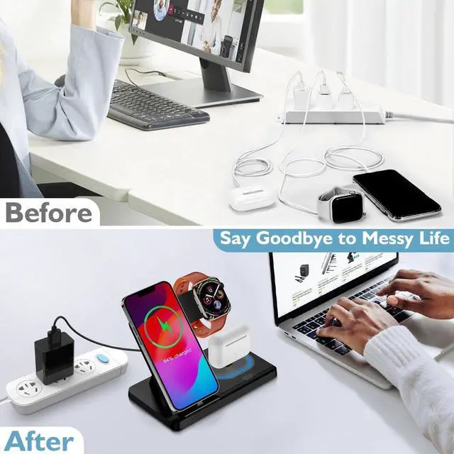 Alt view image 4 of 6 - Charging Station for iPhone Multiple Devices, Foldable 3 in 1 Fast Charging Stand Dock for AirPods & iPhone 14 13 12 11 Pro X Max XS XR 8 7 Plus 6s, Apple Watch Charger for Apple Watch with Adapter