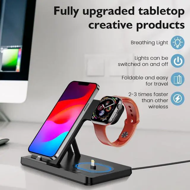 Alt view image 5 of 6 - Charging Station for iPhone Multiple Devices, Foldable 3 in 1 Fast Charging Stand Dock for AirPods & iPhone 14 13 12 11 Pro X Max XS XR 8 7 Plus 6s, Apple Watch Charger for Apple Watch with Adapter