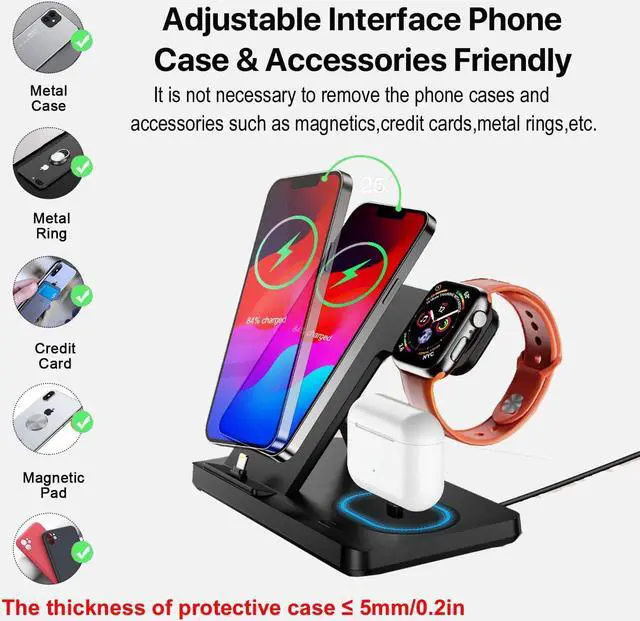 Alt view image 6 of 6 - Charging Station for iPhone Multiple Devices, Foldable 3 in 1 Fast Charging Stand Dock for AirPods & iPhone 14 13 12 11 Pro X Max XS XR 8 7 Plus 6s, Apple Watch Charger for Apple Watch with Adapter