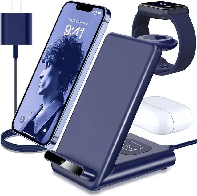 Main image of Wireless Charging Station,3 in 1 Wireless Charging Stand Made for Apple Watch Ultra 9 8 7 6 SE 5 4 3,Fast Wireless Charger Made for iPhone 15/Plus/Pro Max/14/13/12/11/X,for AirPods Pro(with Adapter)