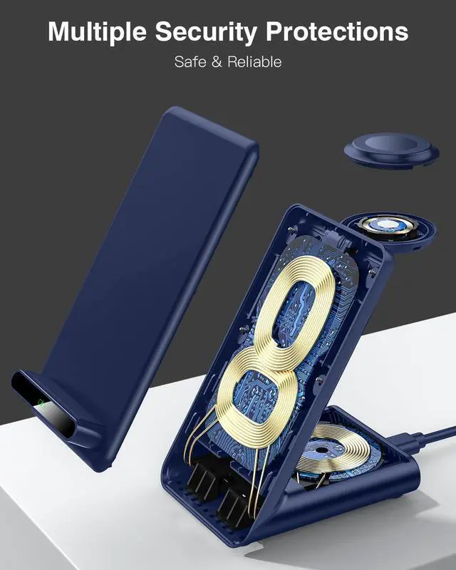 Alt view image 4 of 7 - Wireless Charging Station,3 in 1 Wireless Charging Stand Made for Apple Watch Ultra 9 8 7 6 SE 5 4 3,Fast Wireless Charger Made for iPhone 15/Plus/Pro Max/14/13/12/11/X,for AirPods Pro(with Adapter)