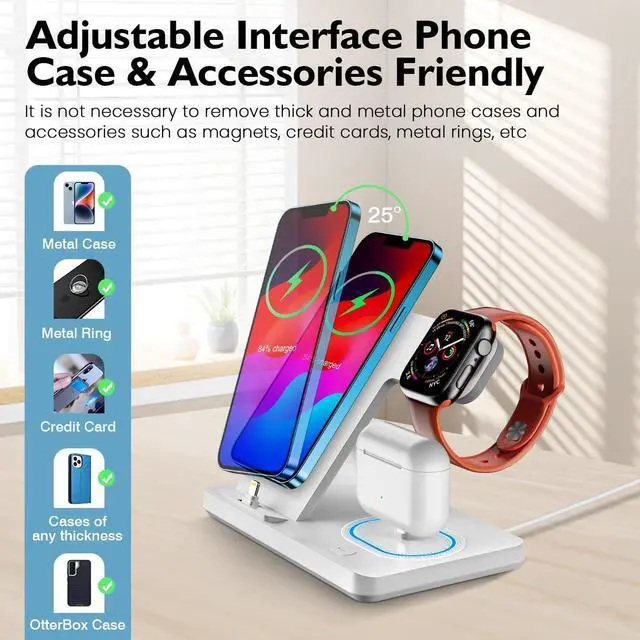 Alt view image 5 of 6 - 3 in 1 Charging Station for Multiple Devices,Fast Charger Stand for iWatch & AirpodsFoldable Charging Stand Dock for iPhone 14/13/12/11/10/ Pro/X/Max/XS/XR/8/7/Plus/6s/6 with Adapter(White)