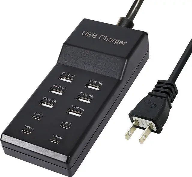 Main image of Wyssay USB Charger,5V 10A(50W) USB Charging Station with 10-Port (6 USB-A Port & 4 USB-C Port) Compatible with iPhone 15/14/13/12/11/X/8/7/6 Phones, Watch,Tablets, Smartphones Black