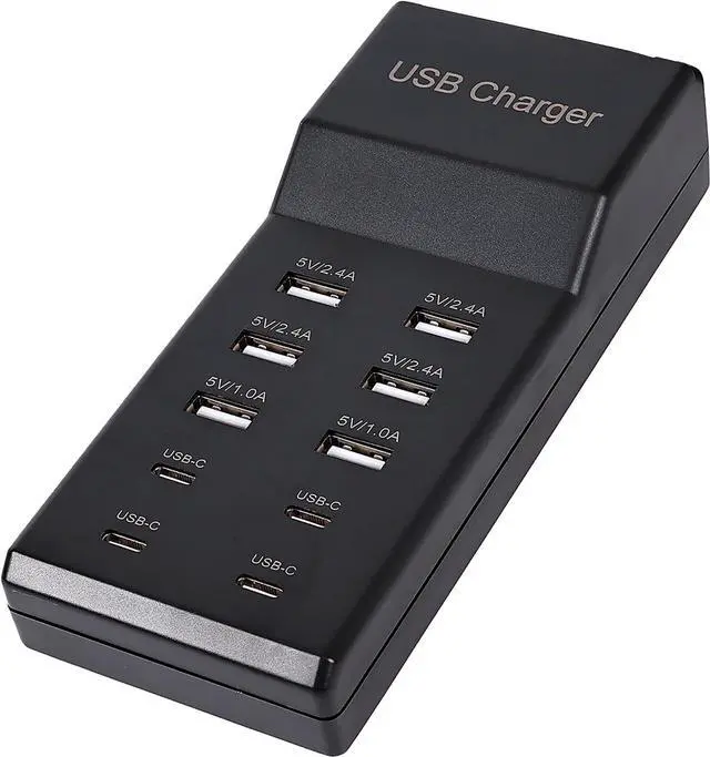 Alt view image 7 of 7 - Wyssay USB Charger,5V 10A(50W) USB Charging Station with 10-Port (6 USB-A Port & 4 USB-C Port) Compatible with iPhone 15/14/13/12/11/X/8/7/6 Phones, Watch,Tablets, Smartphones Black