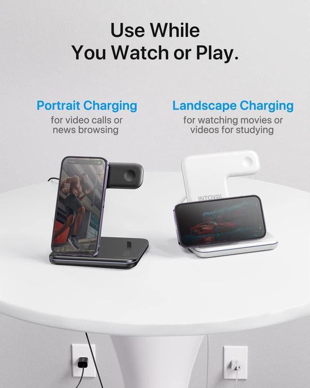 Alt view image 5 of 6 - Intoval Charging Station for Apple iPhone/iWatch/Airpods, 3 in 1 Wireless Charger for iPhone 14/13/12/11/XS/XR/XS/X/8, iWatch 8/Ultra/7/6/SE/5/4/3/2, Airpods Pro2/Pro1/3/2/1 (Z5,Black)
