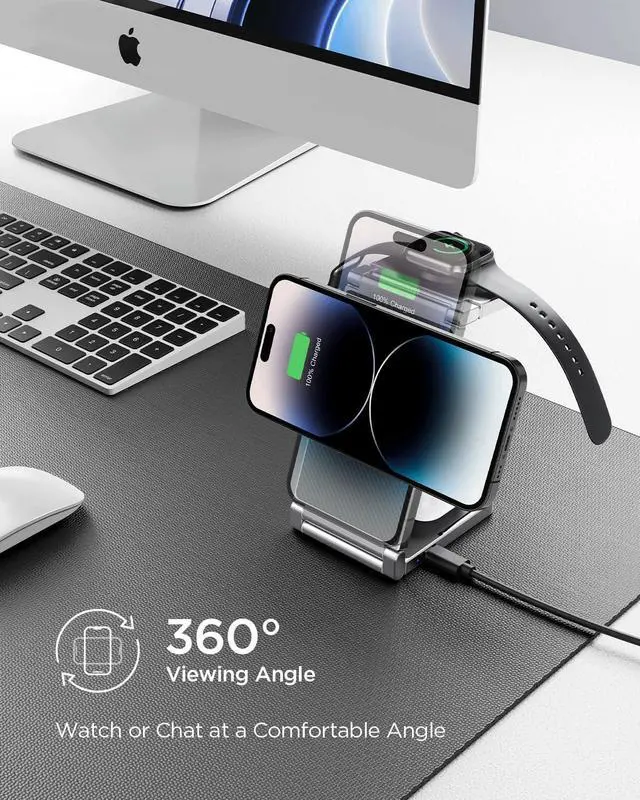Alt view image 3 of 7 - Magnetic Charging Station,Hohosb 3 in 1 Foldable Zinc Alloy Wireless Charger Stand[Compatible with Magsafe Charger] for iPhone 15/14/13/12 Series, AirPods Pro/3/2,Apple Watch/iWatch-Black